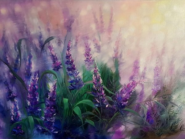 Люпины в живописи маслом