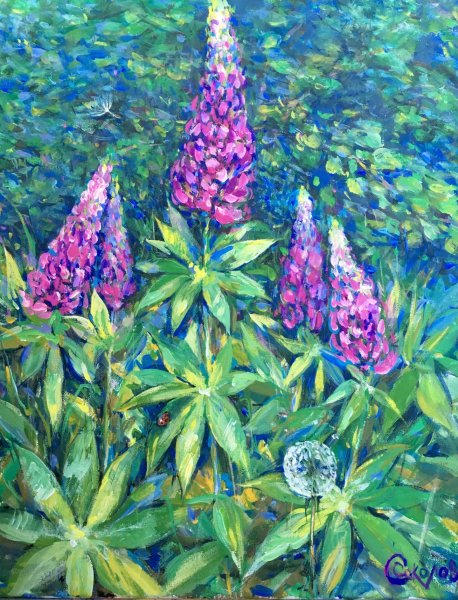 Люпины картина маслом