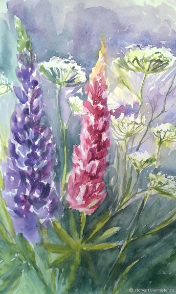 Люпины гуашью