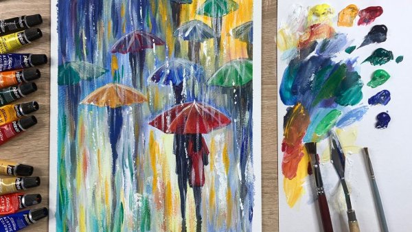 Как нарисовать дождь акрилом