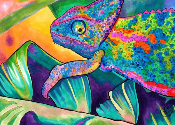 Хамелеон декоративно в живописи