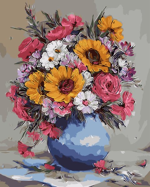 Цветы в вазе красками