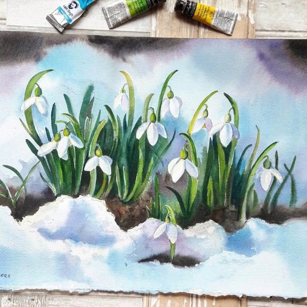Подснежники гуашью