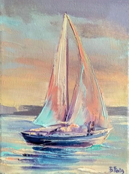 Лодка с парусом живопись