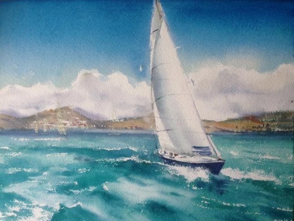 Терри Харрисон Акварельные пейзажи море корабль