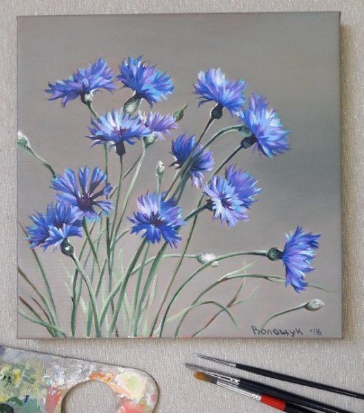 Васильки акрилом на холсте