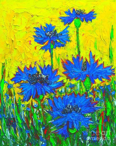 Акриловая живопись васильки мастихином
