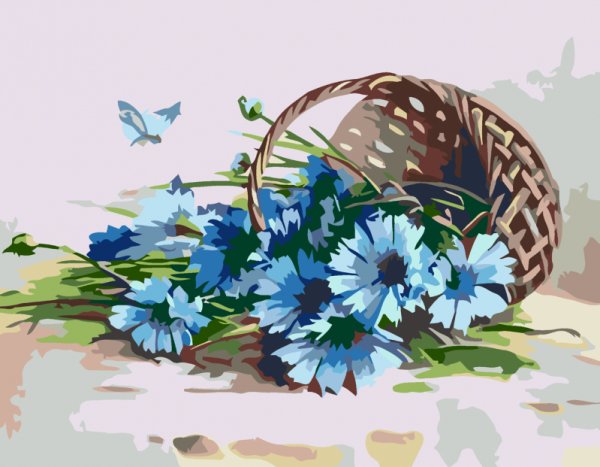 Цветы в корзине акварель