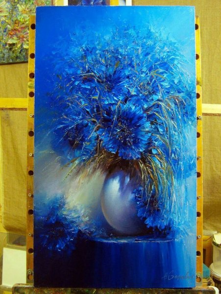 Акриловая живопись васильки мастихином