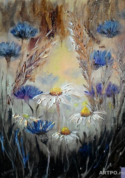 Акриловая живопись васильки мастихином