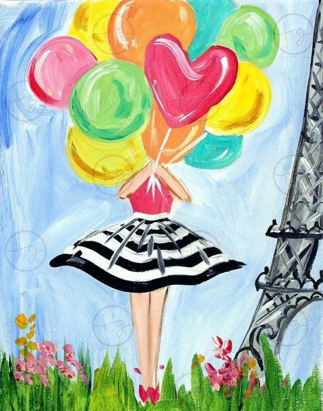Живопись ребенок с воздушными шарами