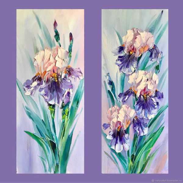 Ирисы диптих акварель