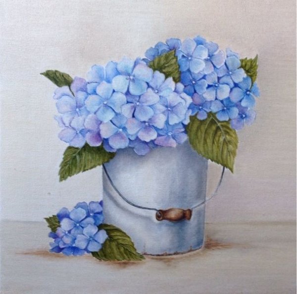 Гортензия в горшке акварель