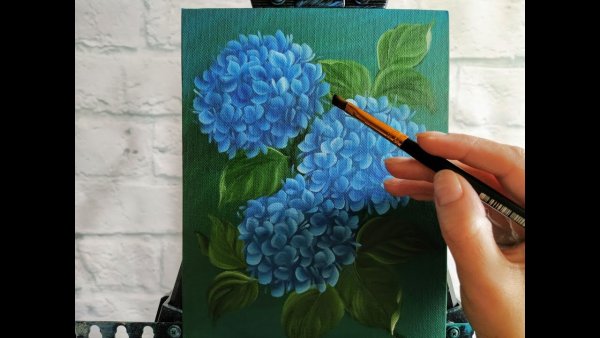 Рисование акрилом гортензии