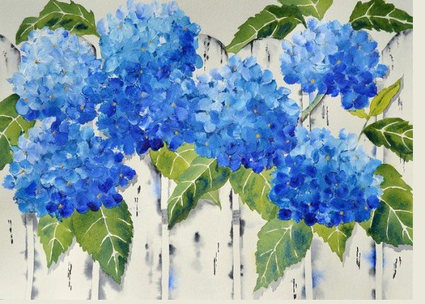 Синие цветы гуашью
