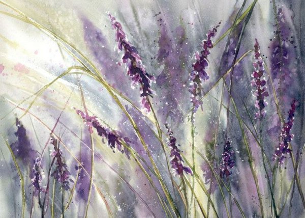 Акварель в лавандовых тонах