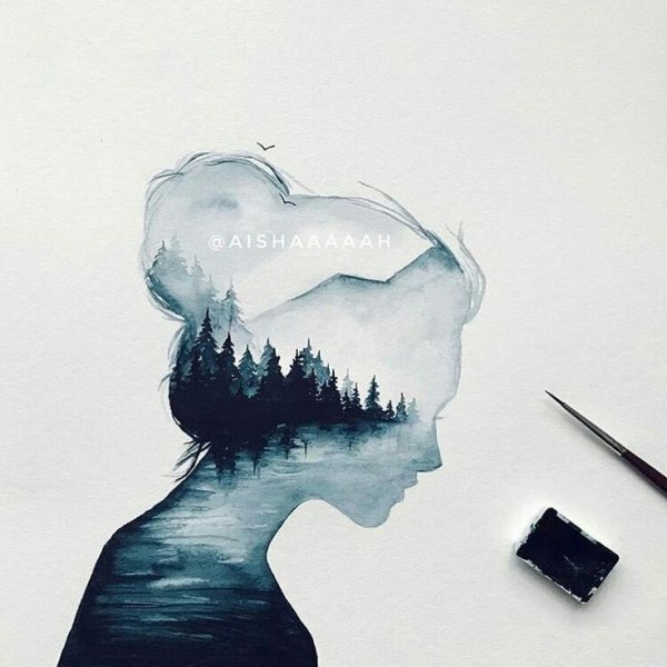 Силуэт акварель