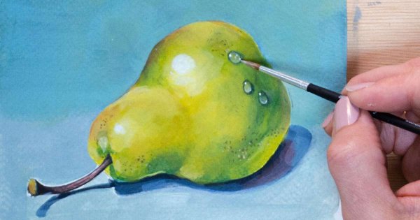 Груша акварелью