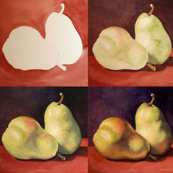 Этюды овощей и фруктов гуашью