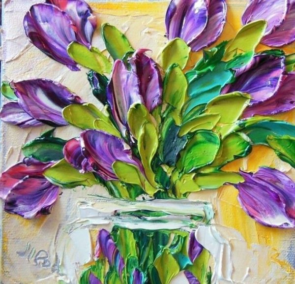 Тюльпаны мастихином Импасто