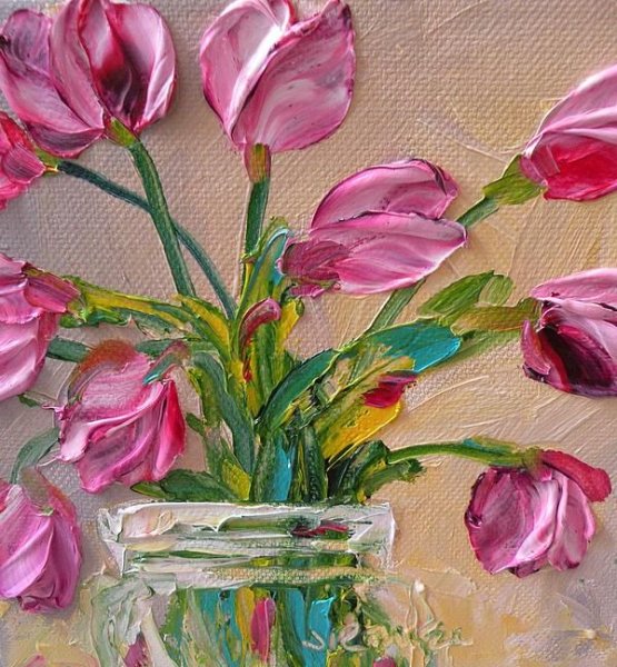 Тюльпаны мастихином Импасто
