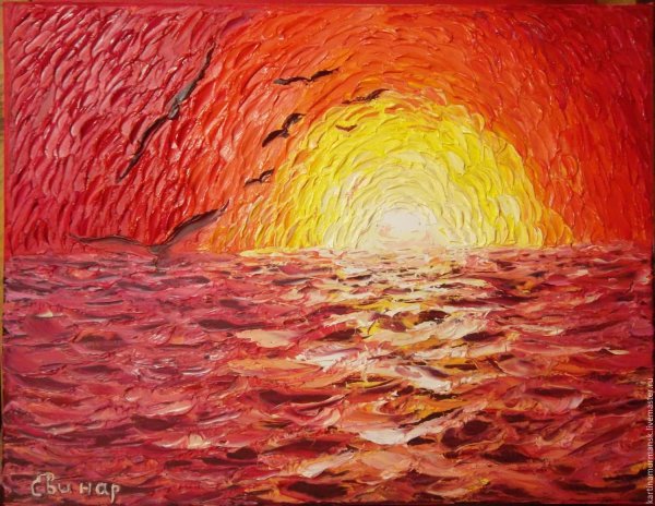 Красный закат маслом