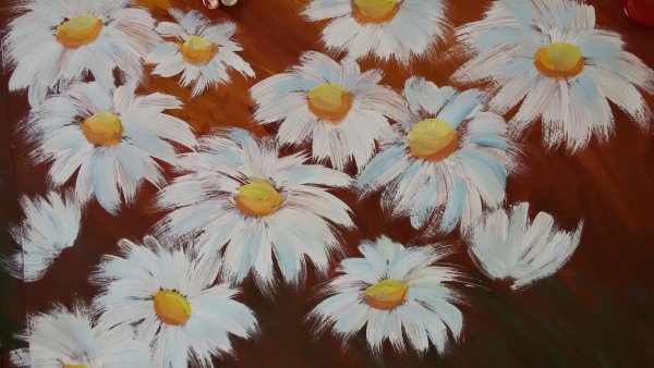 Рисование ромашек гуашью