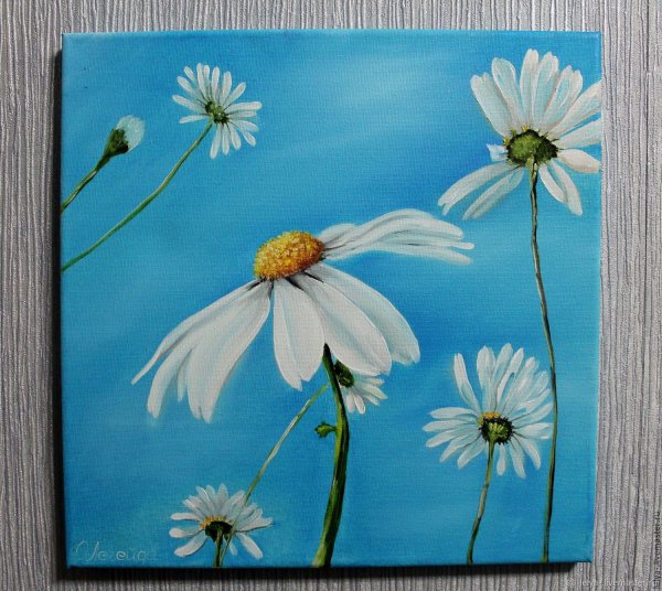 Картины акрилом на холсте ромашки