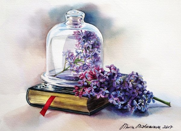 Натюрморт с книгами акварель