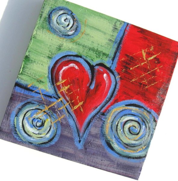 Сердце акрилом на холсте