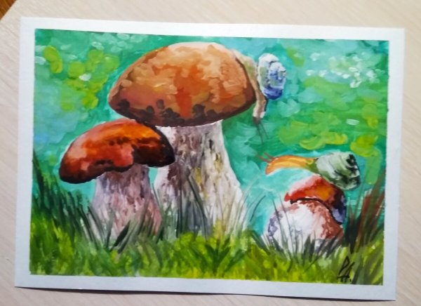 Рисование гуашью грибы