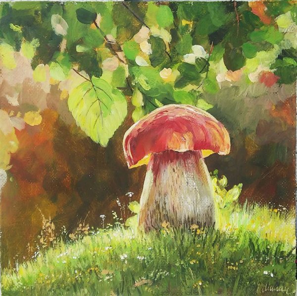 Грибы гуашью
