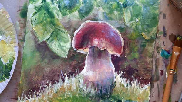 Рисуем грибы акрилом