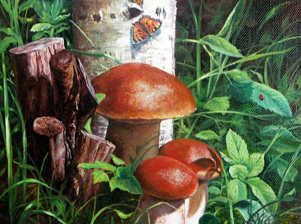 Грибной лес живопись