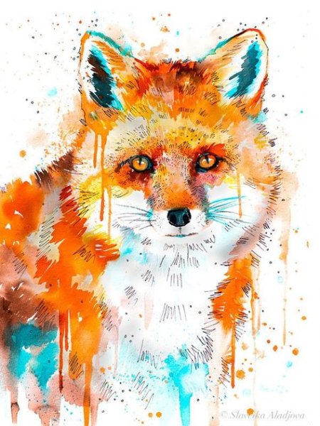 Лиса арт акварель