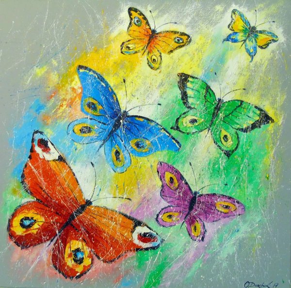 Бабочка красками