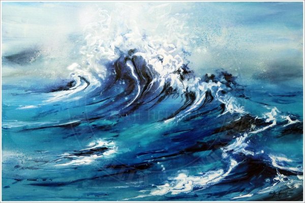 Морская волна гуашью