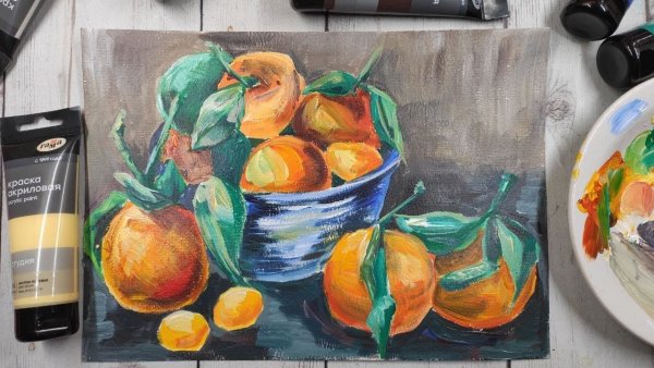 Мандарин акриловыми красками