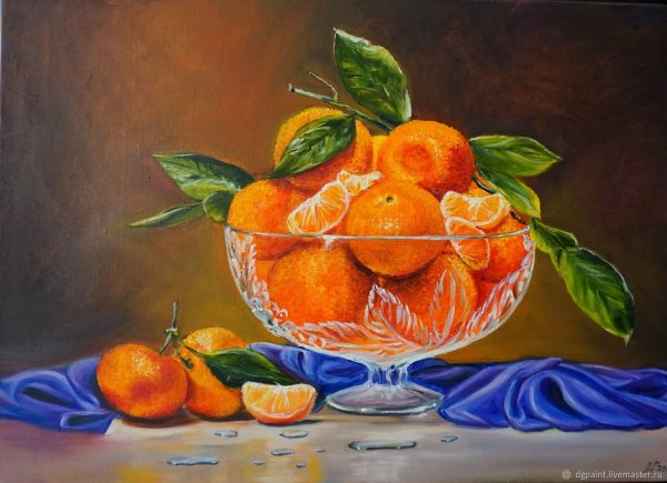 Натюрморт с мандаринами живопись