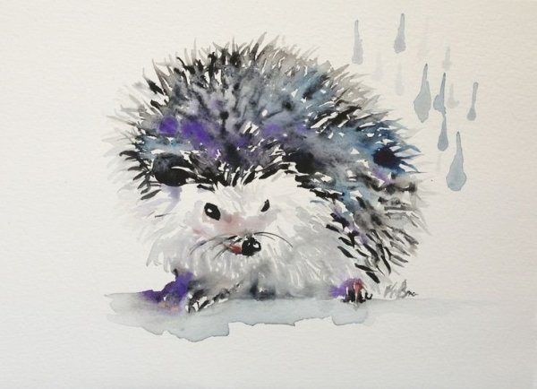 Ёжик рисунок акварелью