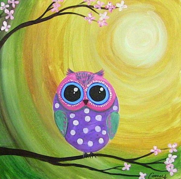 Сова красками для ребенка