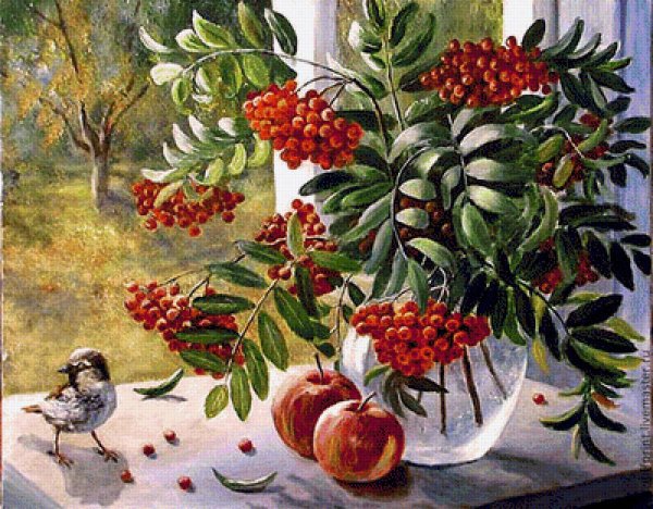 Рябина рисунок красками