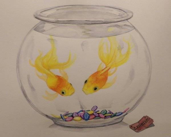 Акварель рыбки в аквариуме