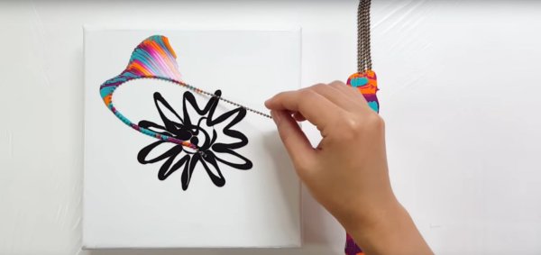 Жидкий акрил техника рисования с веревкой