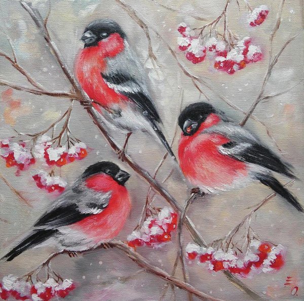 Картина Снегири на ветке