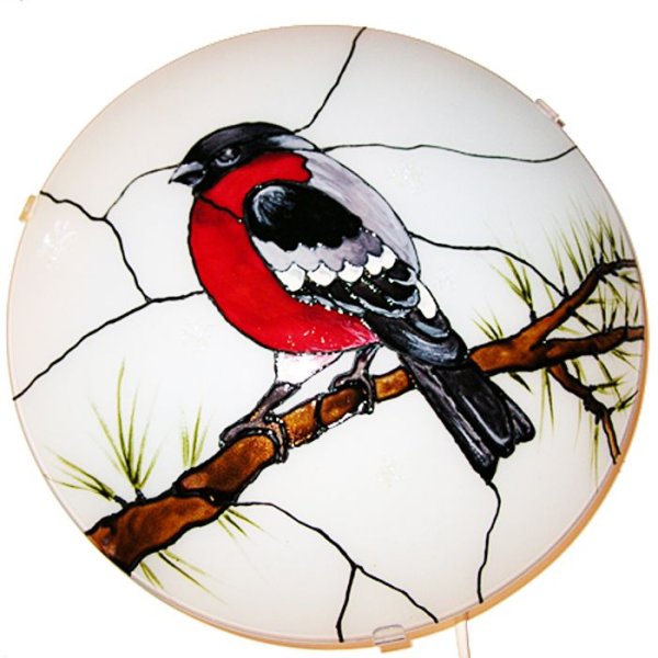 Витраж Снегири синички