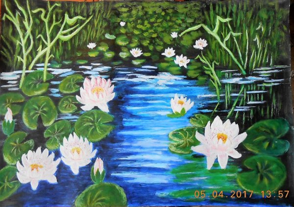 Озеро гуашью кувшинки