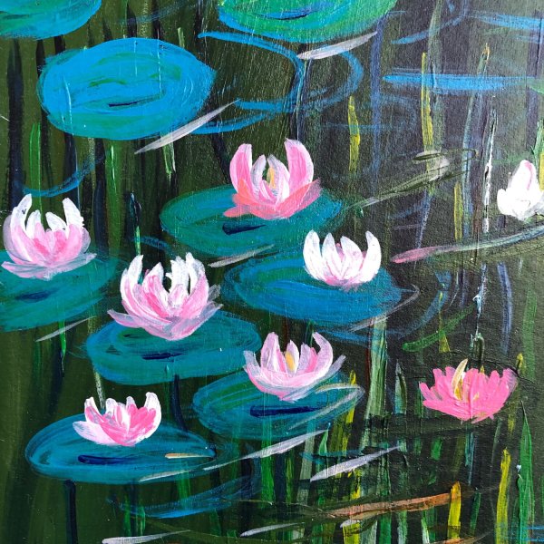 Черные кувшинки акрилом