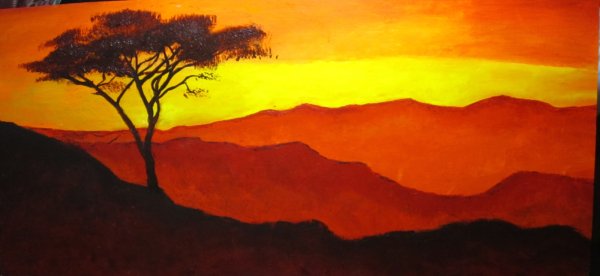 Пейзаж пустыни красками