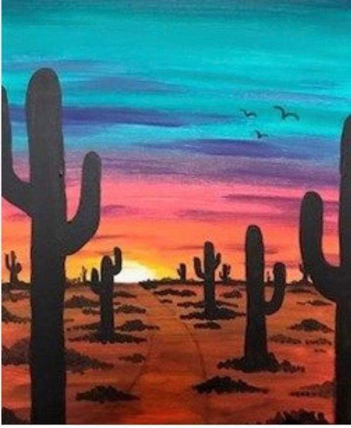 Кактусы на закате рисунок